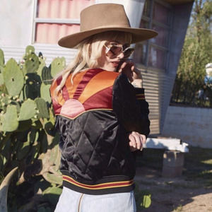 CLASSIC ROCK COUTURE Satin Black Rising Sun Bomber Jacket